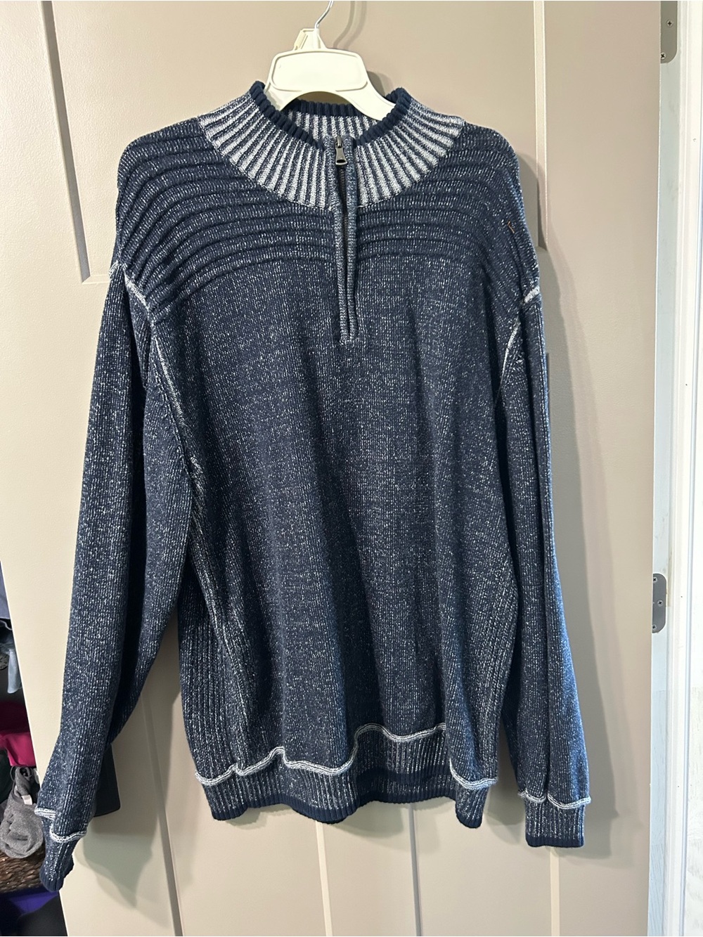 BKE brand quarter-zip marled knit sweater in navy blue grey 💯 cotton